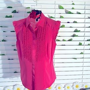 Bebe silk pink blouse with tuxedo front ruffles